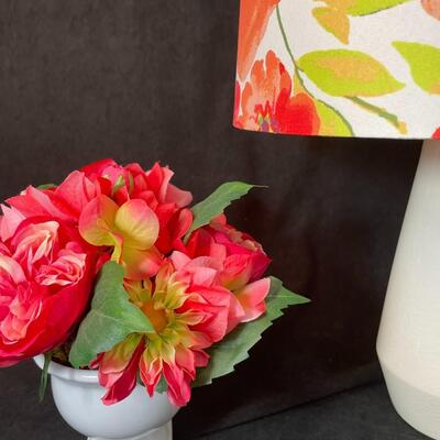 Lot 94  Floral Print Lamp & Silk Arrangement