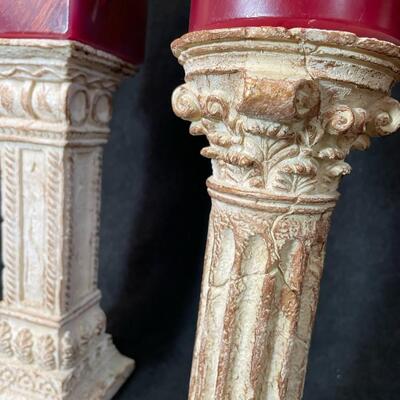 Lot 98  Three Cream Pillar Candle Stands