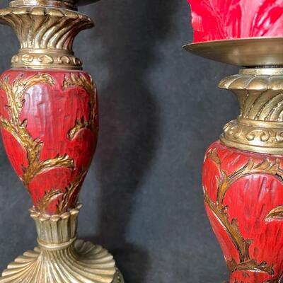 Lot 99  Three Pillar Candle Holders w/ Candles