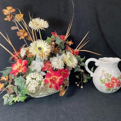 Lot 104  Floral Decor and Ceramic Pitcher