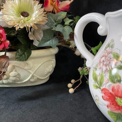 Lot 104  Floral Decor and Ceramic Pitcher