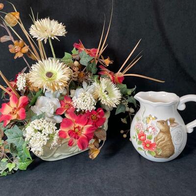 Lot 104  Floral Decor and Ceramic Pitcher
