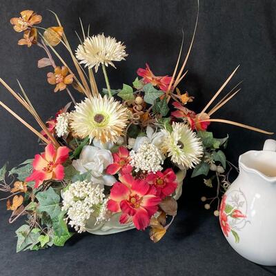 Lot 104  Floral Decor and Ceramic Pitcher