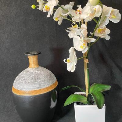 Lot 106  Vase and Silk Orchid
