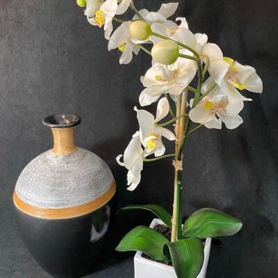 Lot 106  Vase and Silk Orchid