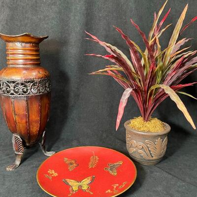 Lot 111  Decor Lot with Metal Vase and More