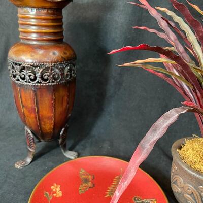 Lot 111  Decor Lot with Metal Vase and More