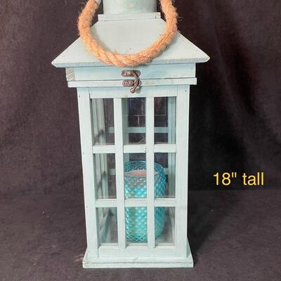 Lot 113  Aqua Wooden Lantern