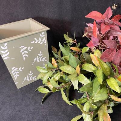 Lot 117  Wastebasket and Silk Foliage Stems
