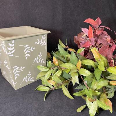 Lot 117  Wastebasket and Silk Foliage Stems