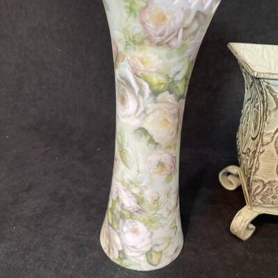 Lot 118  Metal Green Planter and Ceramic Vase