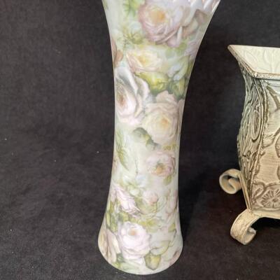 Lot 118  Metal Green Planter and Ceramic Vase