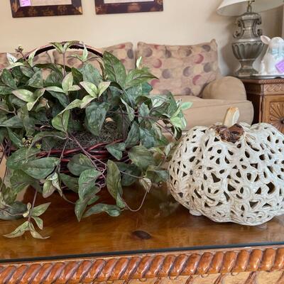 Lot 119  Ceramic Pumpkin & Silk Arrangements