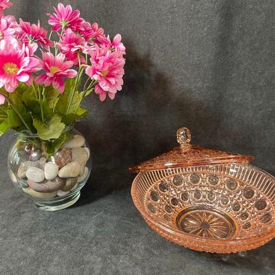 Lot 123  Pink Lot - Vintage Covered Glass Bowl