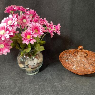 Lot 123  Pink Lot - Vintage Covered Glass Bowl