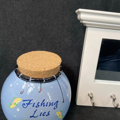 Lot 125  "Fishing Lies" Jar & Mirror Key Holder