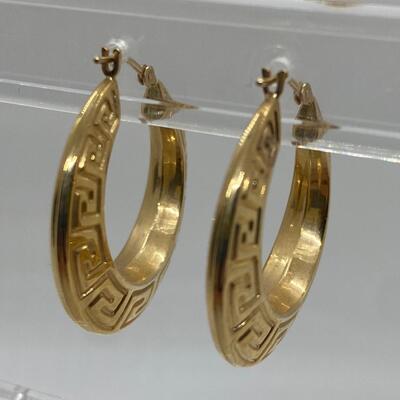 Lot 4: 14k Yellow Gold Pierced Hoop Earrings with Greek Key Design