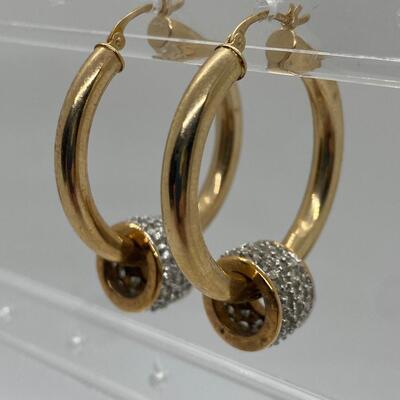 Lot 5: 14k Yellow Gold Pierced Hoop Earrings with Removable Pave CZ Dangle Slides