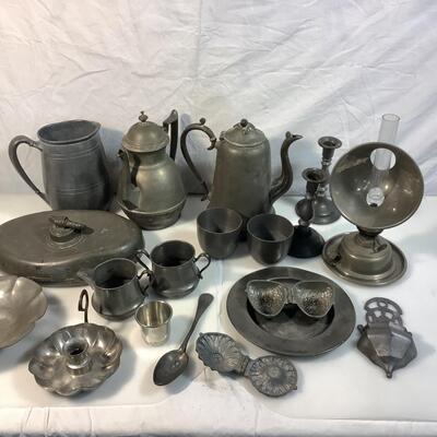 A757 Large Lot of Antique  Pewter Ware