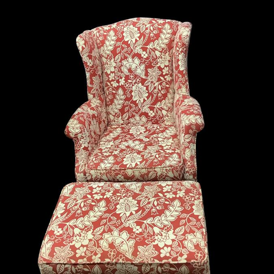 B759 Red and White Floral Upholstered Chair