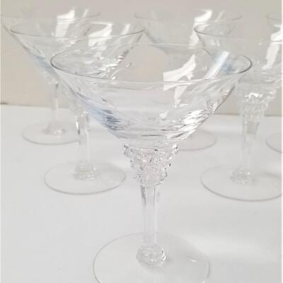 Lot #27  Set of 9 Crystal Etched Vintage Champagne Glasses
