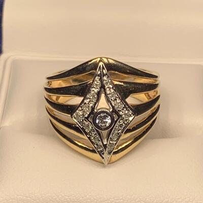 14K Gold Diamond Art Deco Style Ring