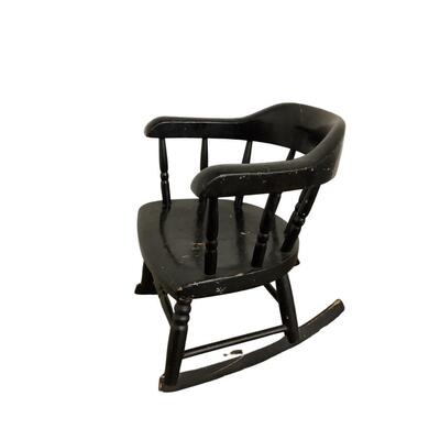 E778 Antique Rush Seat Childs Chair & Black Captain Chair
