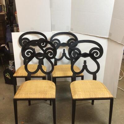 E780 Set of 4 Handmade Wrought  Iron Rattan Seat Chairs