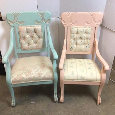 E782 Antique Hand painted Upholstered Armchairs