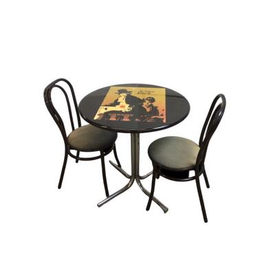 E796 William Shakespeare Bistro Table w/ Chrome Base and Two Chairs