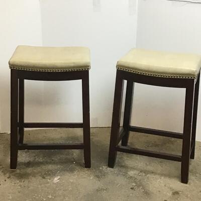 E799 Pair of Vinyl Covered Tacked Studded Barstools