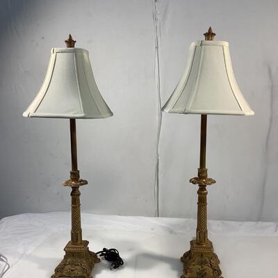 B877 Pair of Decorative Gold Candlestick Lamps