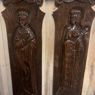 Hand Carved French King & Queen Wood Plaques