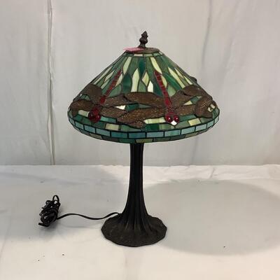 B882 Dragon Fly Mosaic Stained Glass Lamp with small lamp