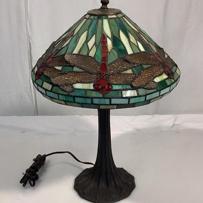 B882 Dragon Fly Mosaic Stained Glass Lamp with small lamp