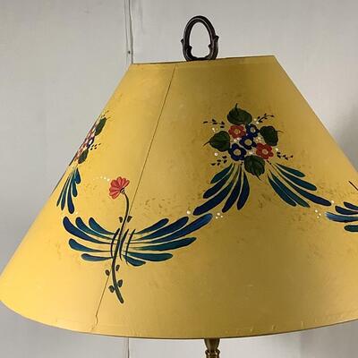 A893 Vintage Porcelain Rooster Lamp with French Handpainted Pierre Deux Lampshade