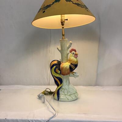 A893 Vintage Porcelain Rooster Lamp with French Handpainted Pierre Deux Lampshade