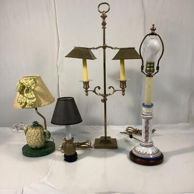 A895  Lot of 4 Decorative Brass, Pineapple Lamps , Candleholder