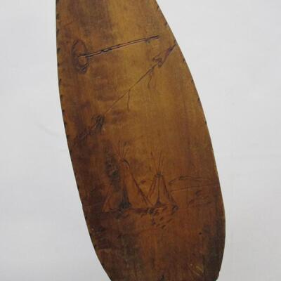 Adirondack Hand Crafted Wooden Canoe & Folk Art Engraved Paddles Circa 1800's