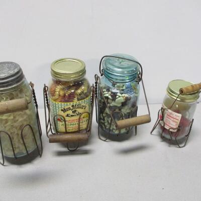 Vintage Metal Jar Holders With Wooden Handle