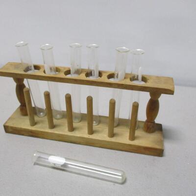 Pyrex & Kimax Test Tubes With Wooden Holder