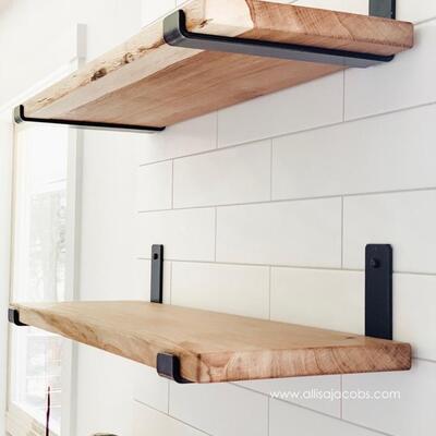 Pair (2) of Hand forged heavy duty shelving brackets, powder coated black, for floating shelves,