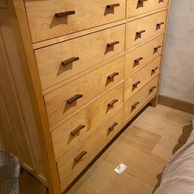 Beautiful high end, solid maple dresser with walnut pulls