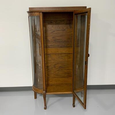 -128- Curved Glass Oak Curio Cabinet