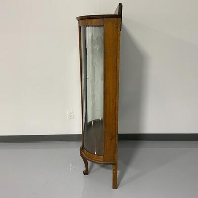 -128- Curved Glass Oak Curio Cabinet