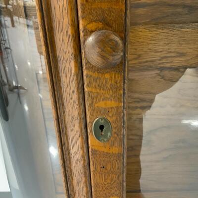 -128- Curved Glass Oak Curio Cabinet