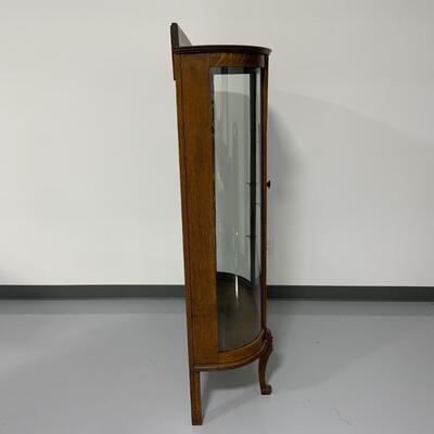 -128- Curved Glass Oak Curio Cabinet