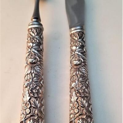 Lot #40  Small Meat Carving Set - Sterling Silver - Repousse Pattern