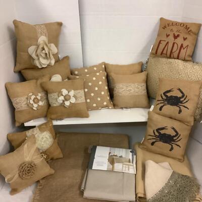 F - 1001. Lot of Country House Collections Burlap Pillows/Table Cloth
