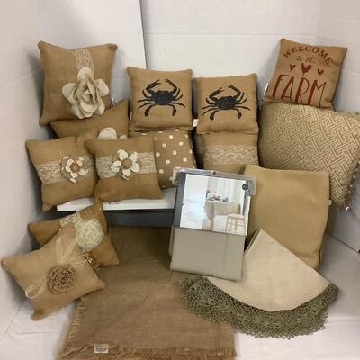 F - 1001. Lot of Country House Collections Burlap Pillows/Table Cloth